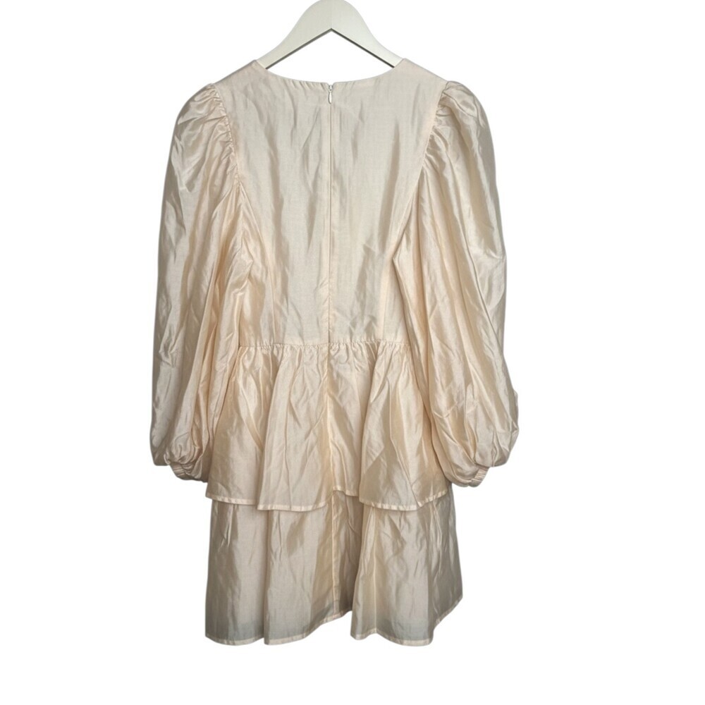 Showpo Puff Sleeve Mini Dress Women's US Size 8 Button Neckline Champagne NEW - Picture 3 of 6